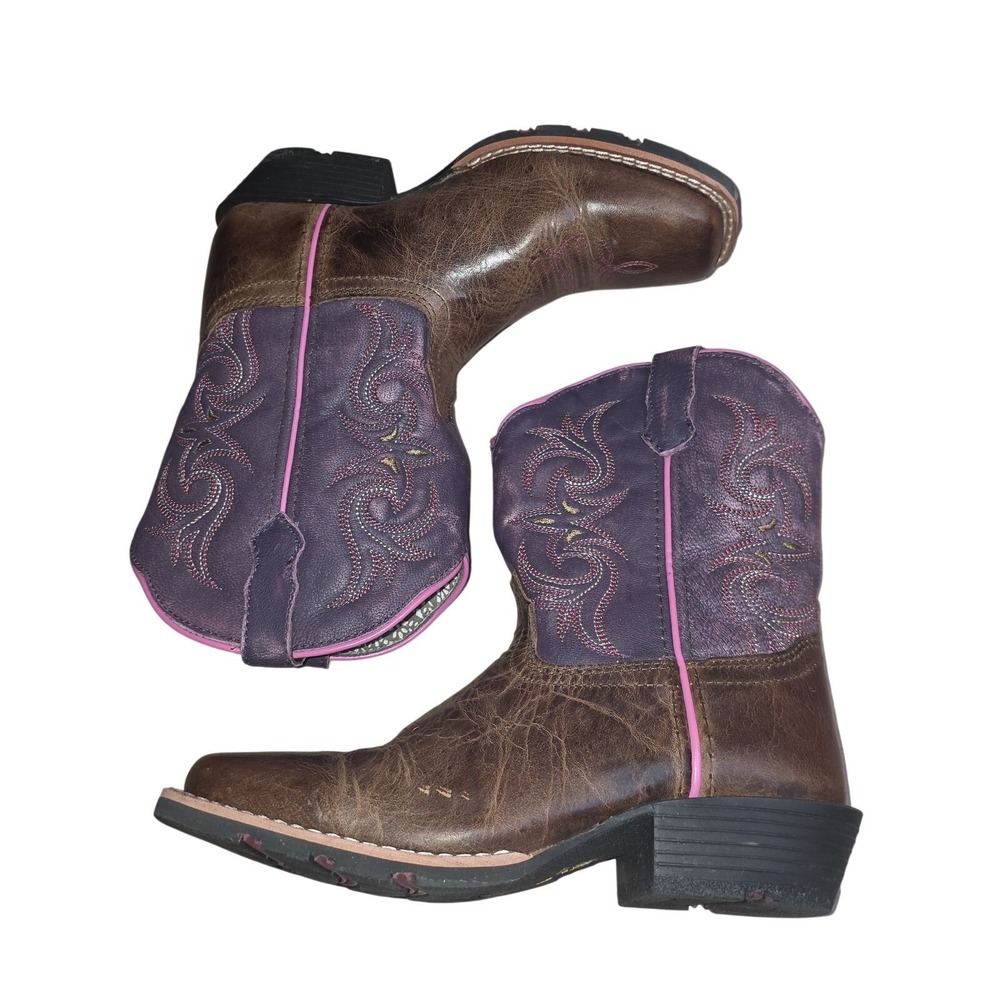 Dan Post Children's  Boots Kids Size 3 D Brown Purple Western Leather Square Toe